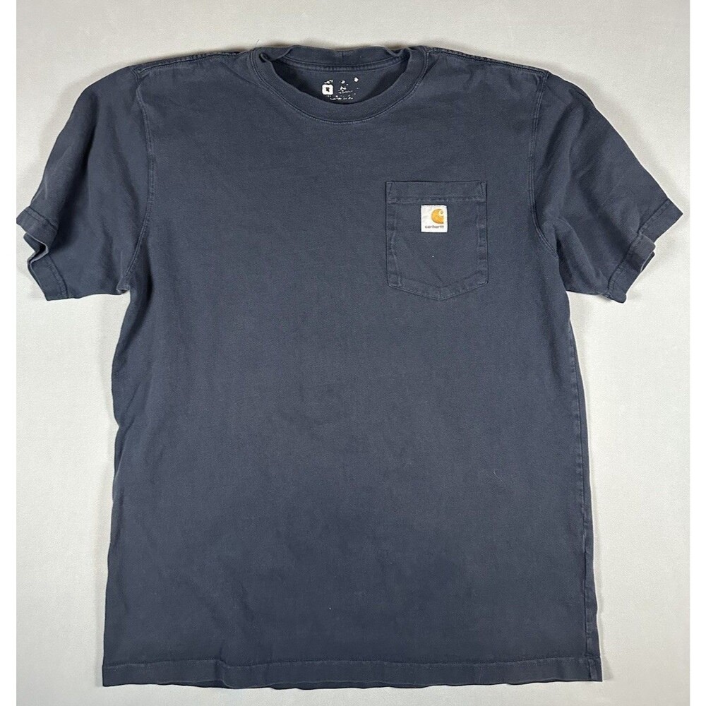 Carhartt Pocket T Shirt Mens M L Navy Work Tee Logo Patch Faded Tag